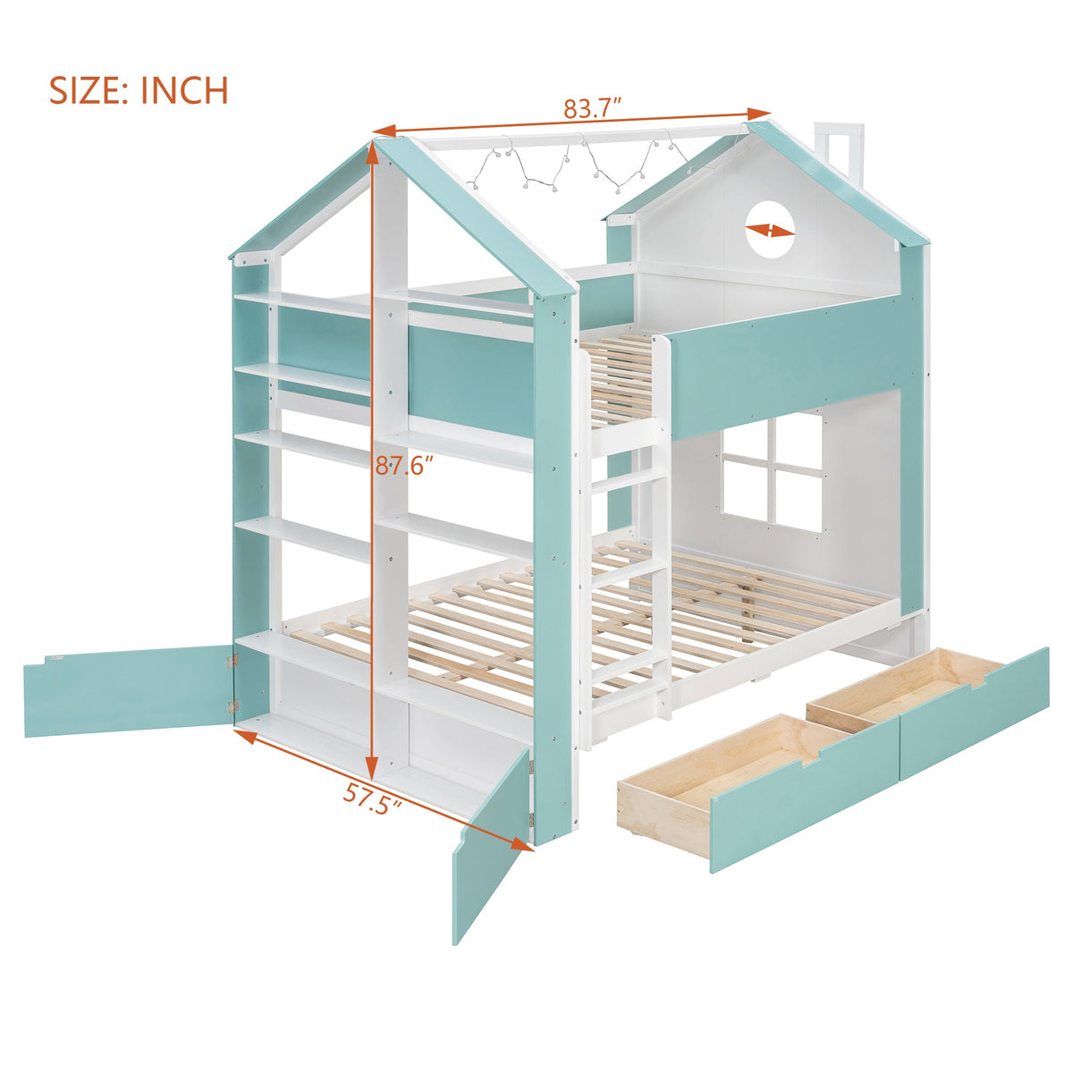Full Size Bunk Bed with Storage Drawers & Shelves HouseOfZazla