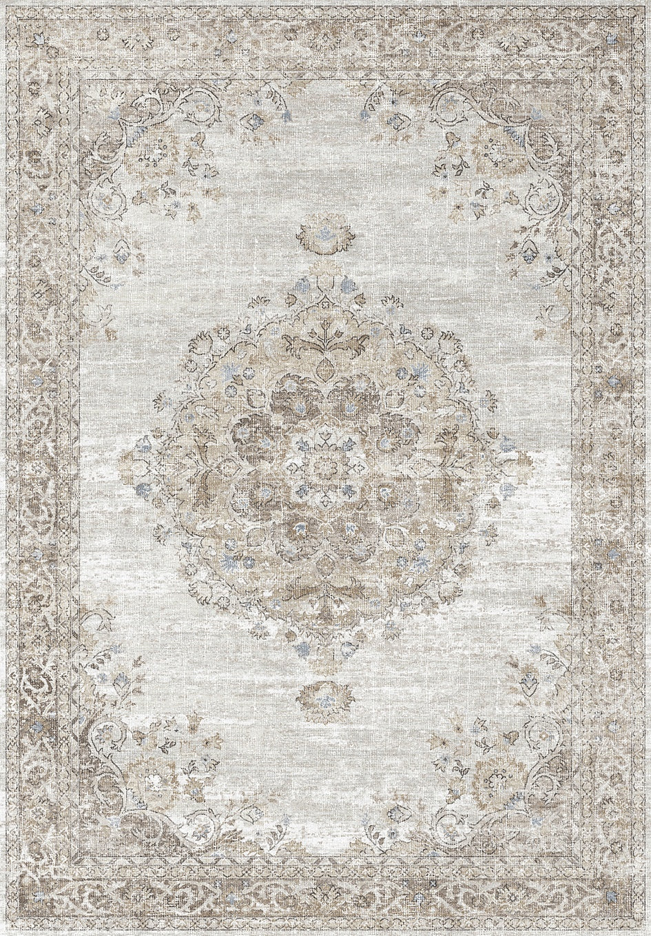 Oxford Collection Medallion Area Rug with Durable Polyester – Ivory/Blue HouseOfZazla