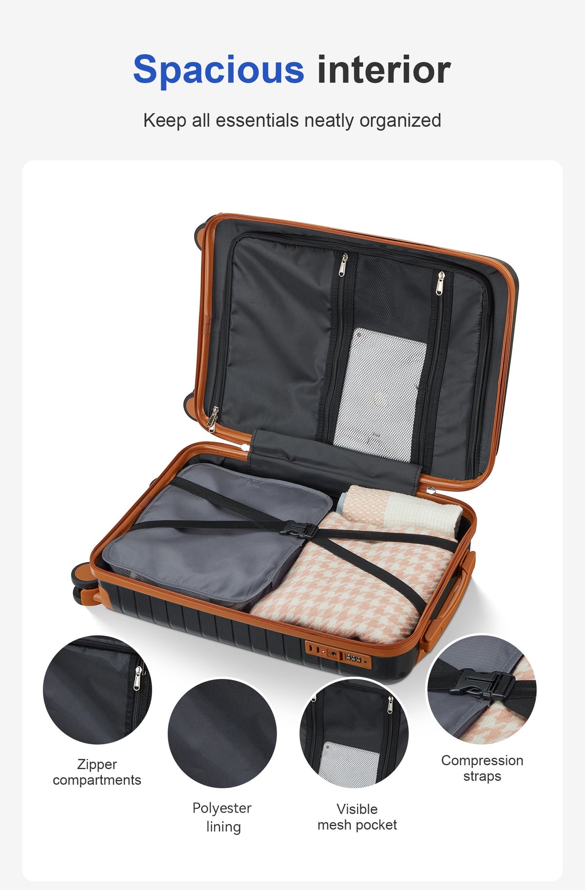 5-Piece Hardside Luggage Set with Spinner Wheels - Polypropylene HouseOfZazla