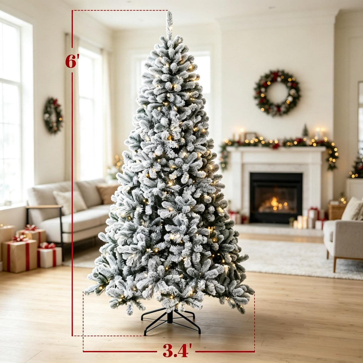 6 ft Pre-Lit Snow-Flocked Northern Pine Christmas Tree HouseOfZazla
