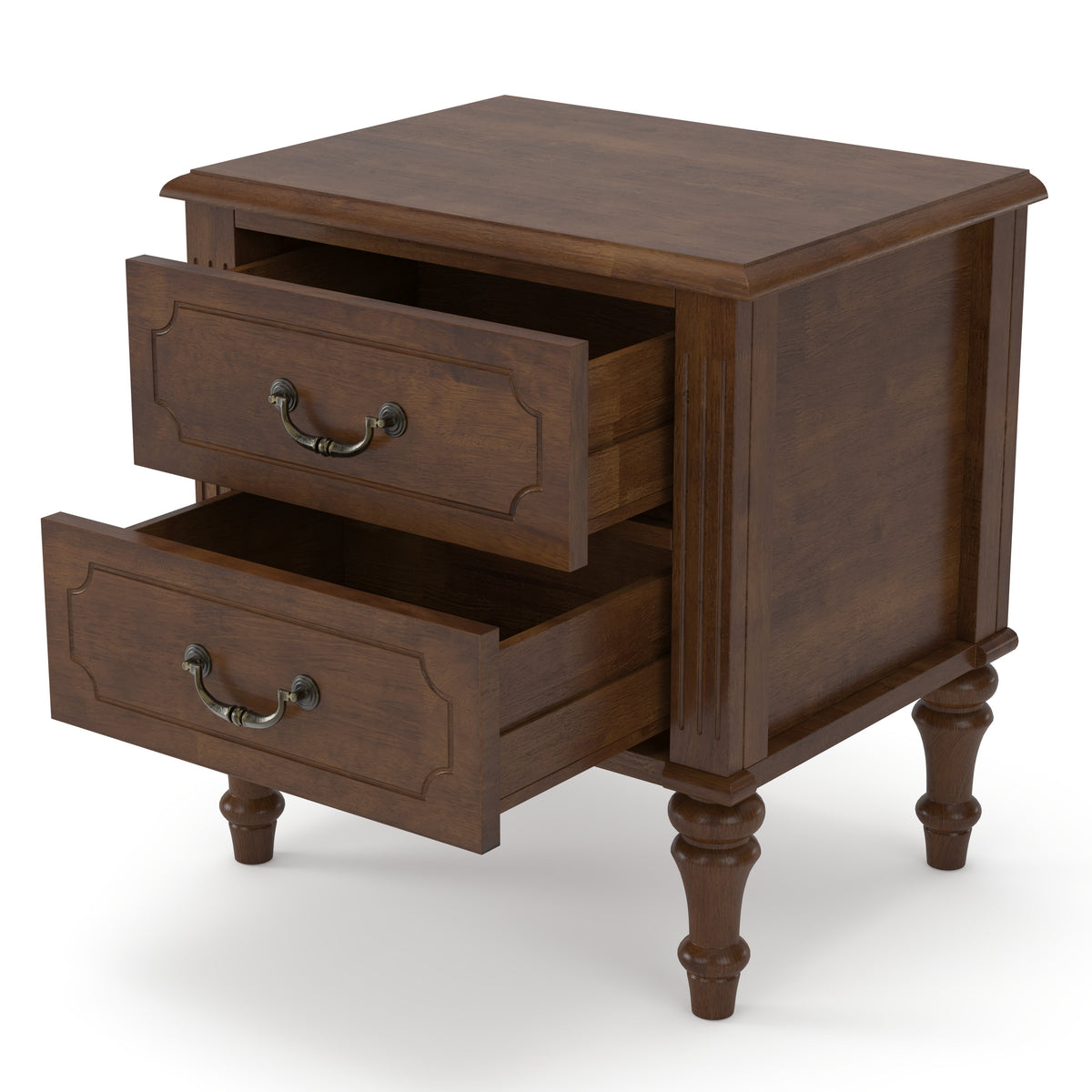 Farmhouse Nightstand with 2 Drawer, Solid Wood Bedside Table - Walnut HouseOfZazla