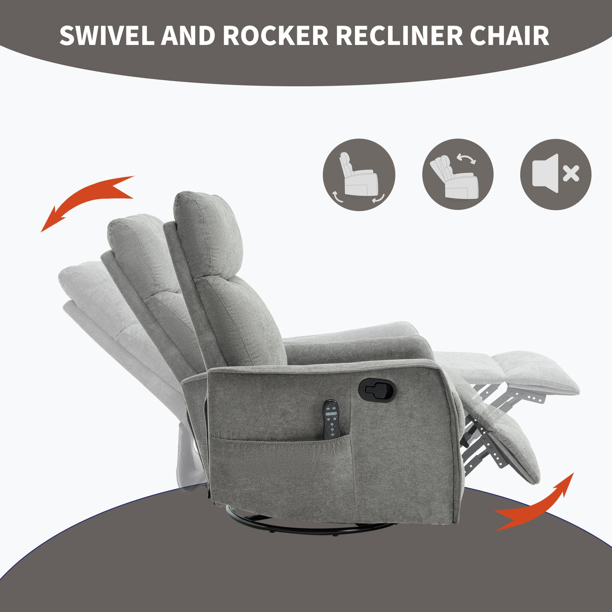 Heat Massage Manual Recliner Chair with Swivel and Rocker - Multi-Function, Metal Base HouseOfZazla