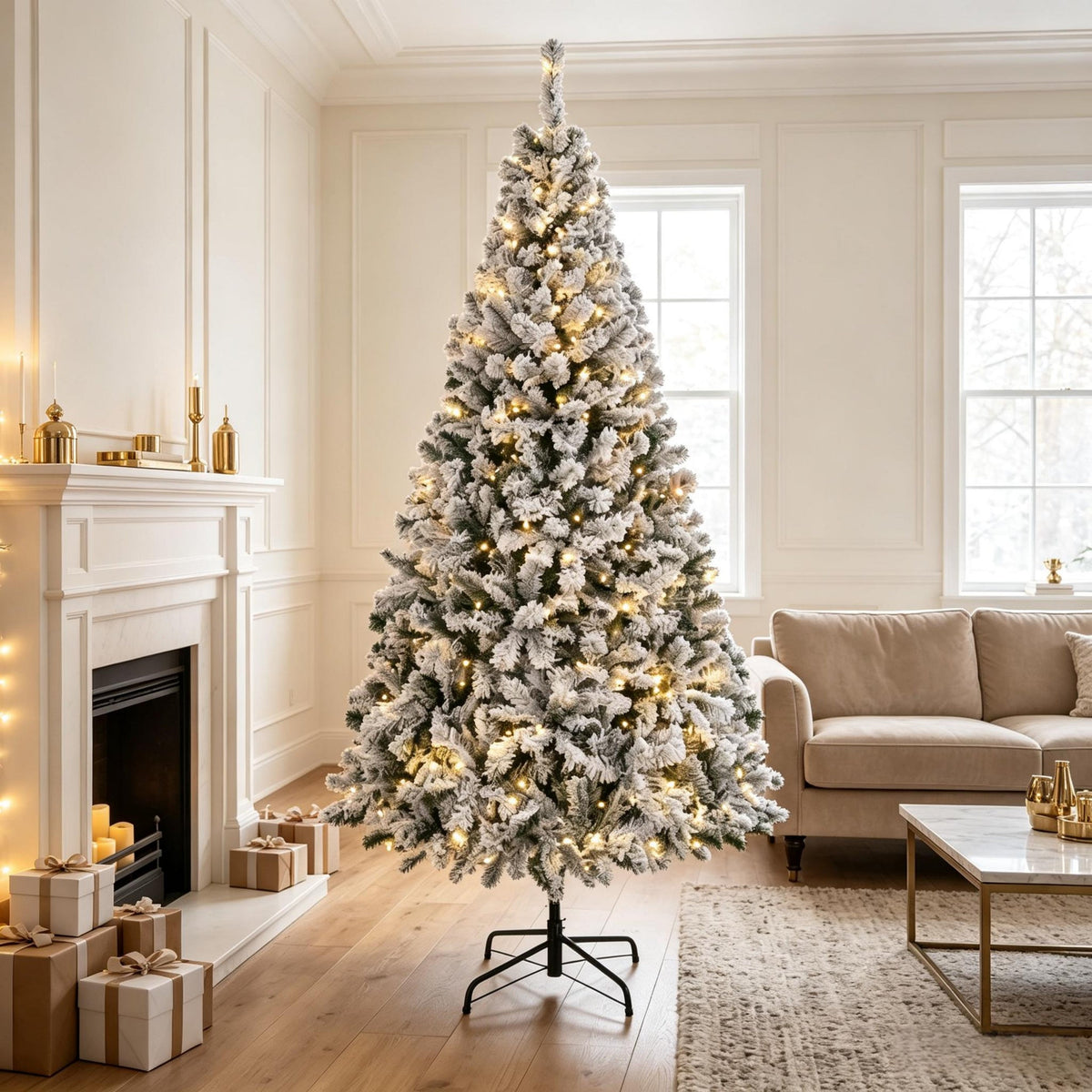 7.5 ft Pre-Lit Flocked Fraser Fir Artificial Christmas Tree HouseOfZazla
