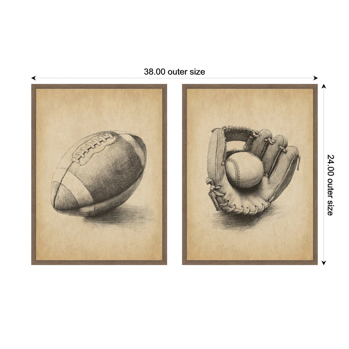 Vintage Football & Baseball 2 Piece Framed Canvas Wall Art Set by The Creative Bunch Studio