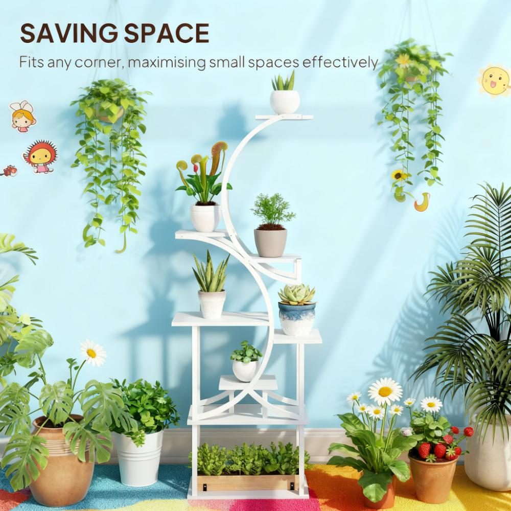 White S-Shaped Plant Stand with 8 Tiers - White HouseOfZazla