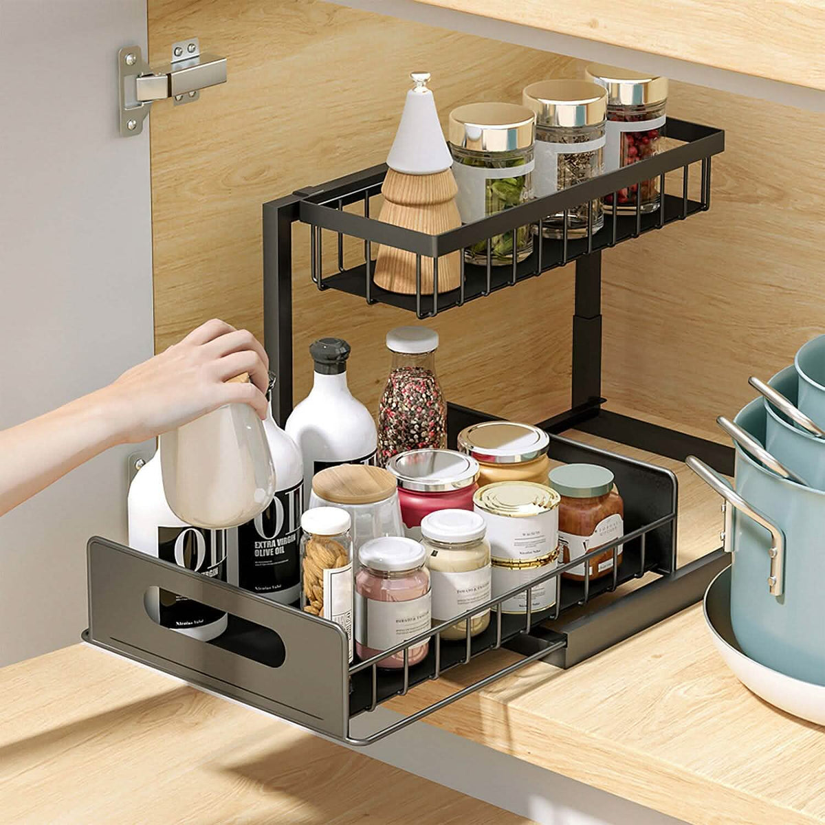 2-Tier Under Sink Organizer Pull Out Basket Storage EasyOptionXY