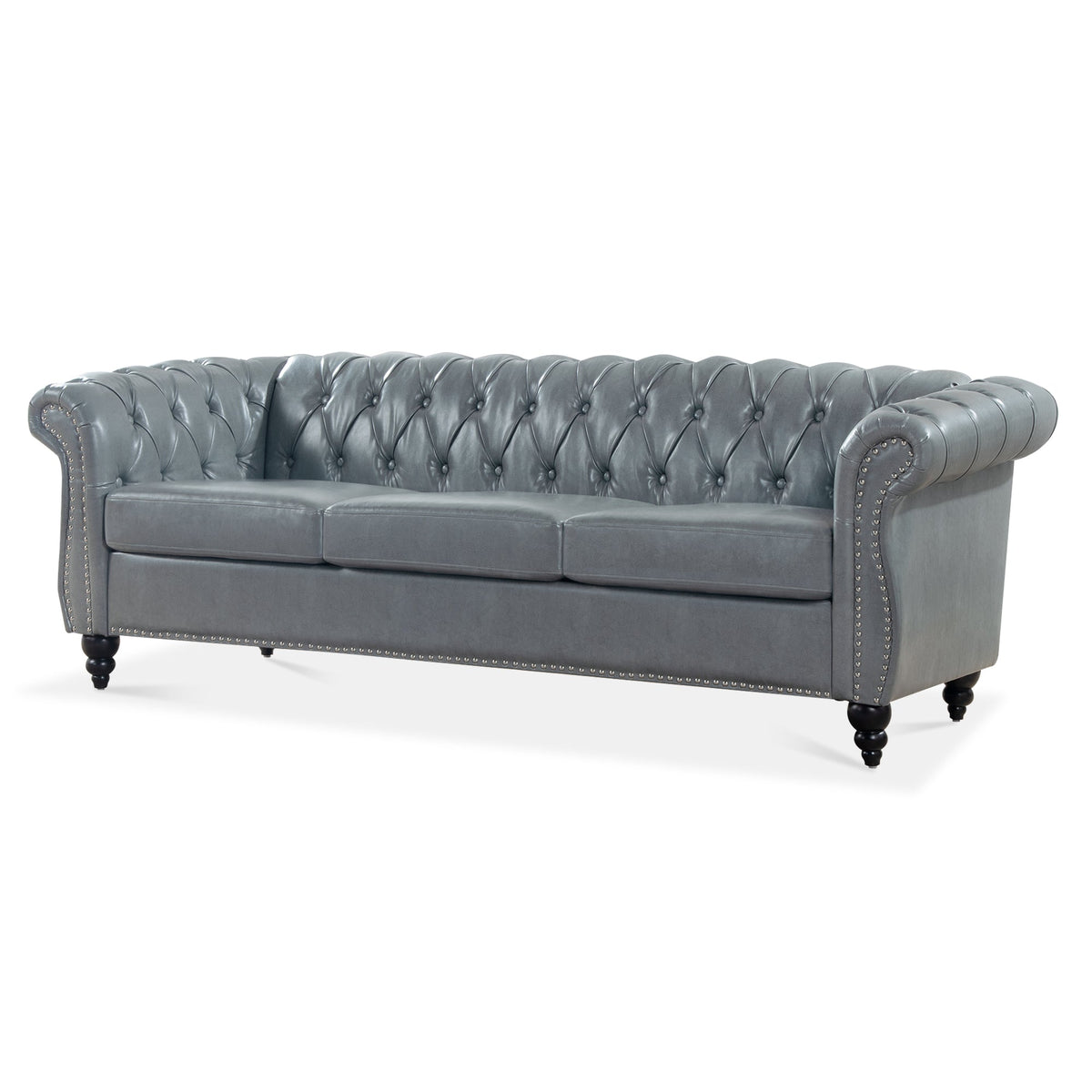 Rolled Arm Chesterfield 3 Seater Sofa with Pocket Spring Support - PU HouseOfZazla
