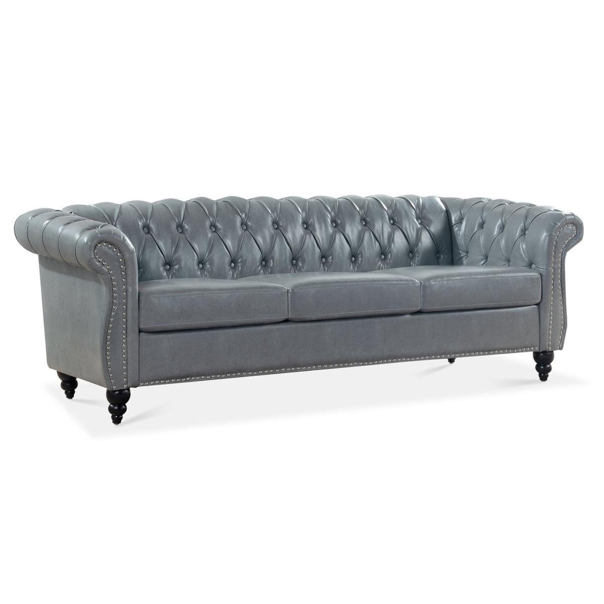 Rolled Arm Chesterfield 3 Seater Sofa with Pocket Spring Support - PU HouseOfZazla