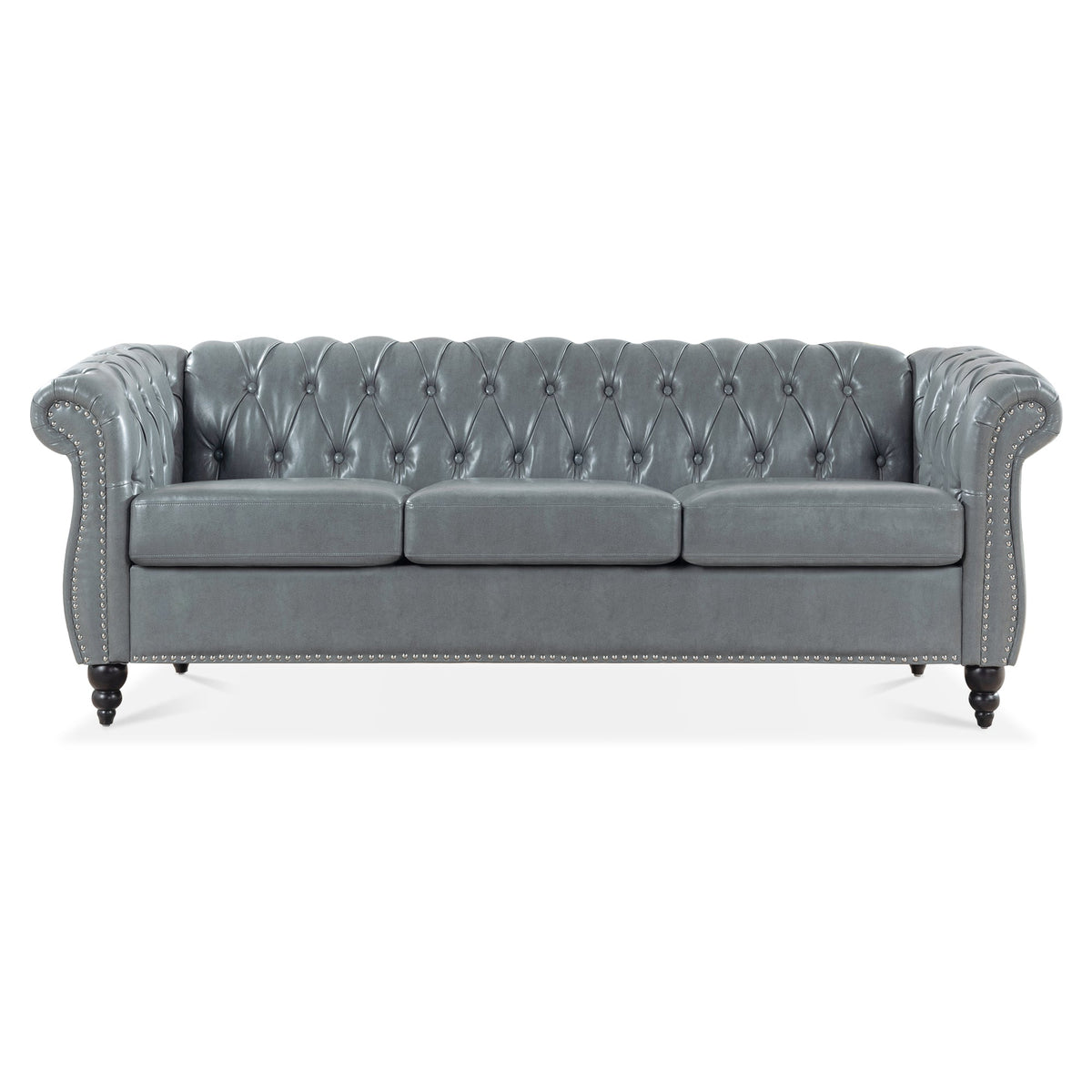 Rolled Arm Chesterfield 3 Seater Sofa with Pocket Spring Support - PU HouseOfZazla