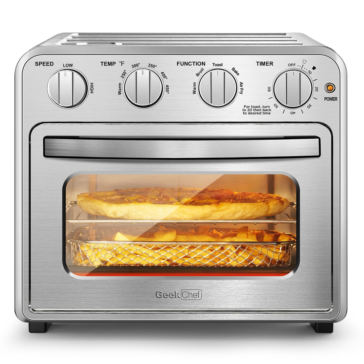 16QT Air Fryer Toaster Oven Combo with Multi-Function Presets - Stainless Steel HouseOfZazla