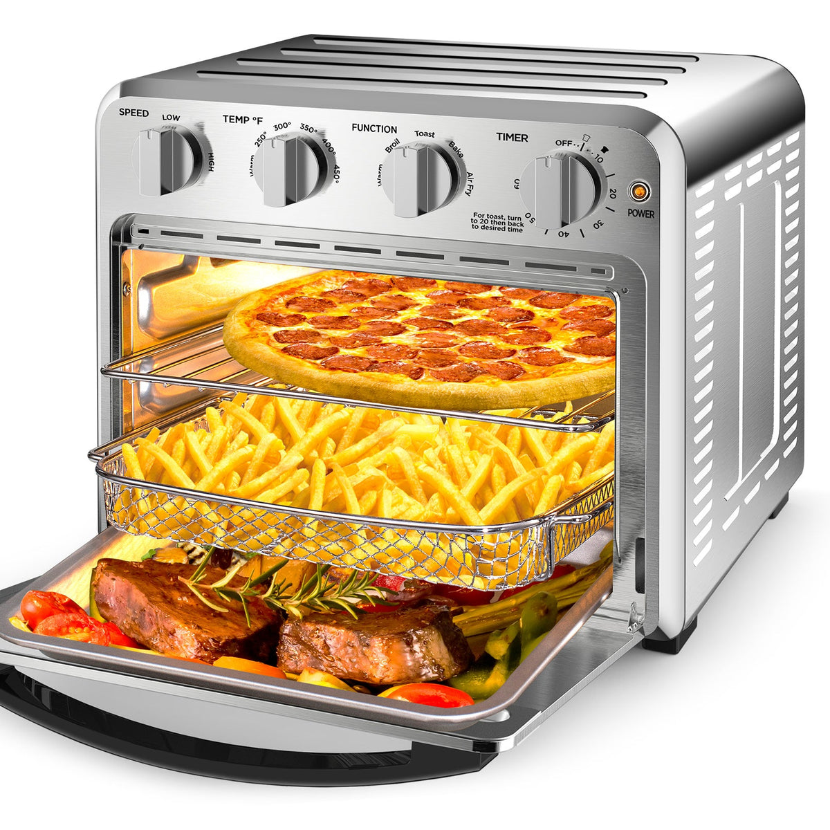 16QT Air Fryer Toaster Oven Combo with Multi-Function Presets - Stainless Steel HouseOfZazla