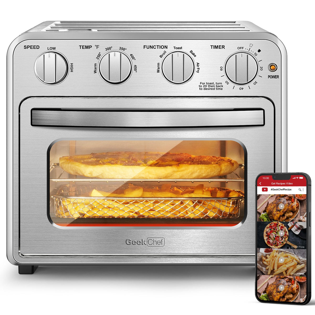 16QT Air Fryer Toaster Oven Combo with Multi-Function Presets - Stainless Steel HouseOfZazla