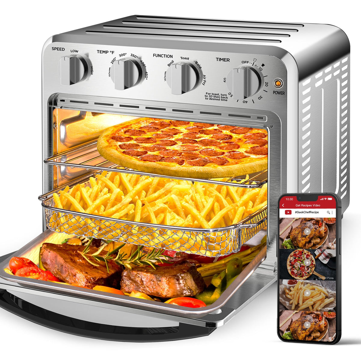 16QT Air Fryer Toaster Oven Combo with Multi-Function Presets - Stainless Steel HouseOfZazla