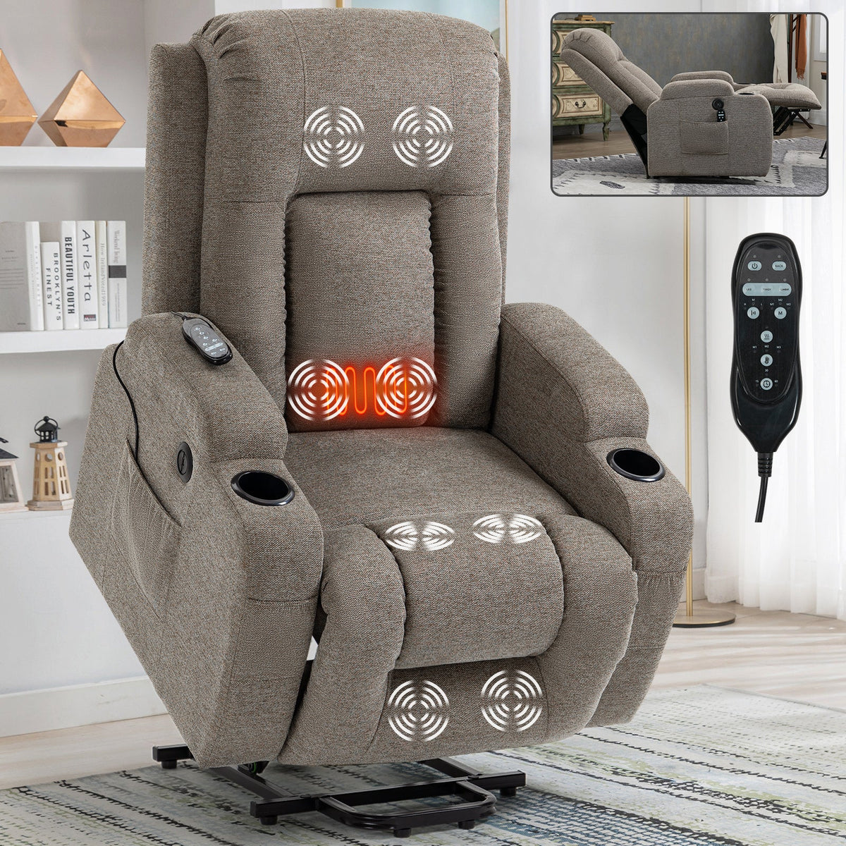 Power Lift Recliner Chair with Massage and Heat - ComfortMAX HouseOfZazla