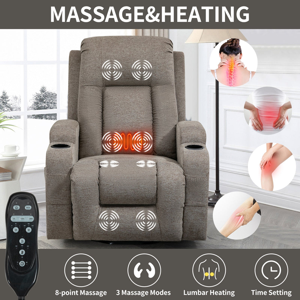 Power Lift Recliner Chair with Massage and Heat - ComfortMAX HouseOfZazla