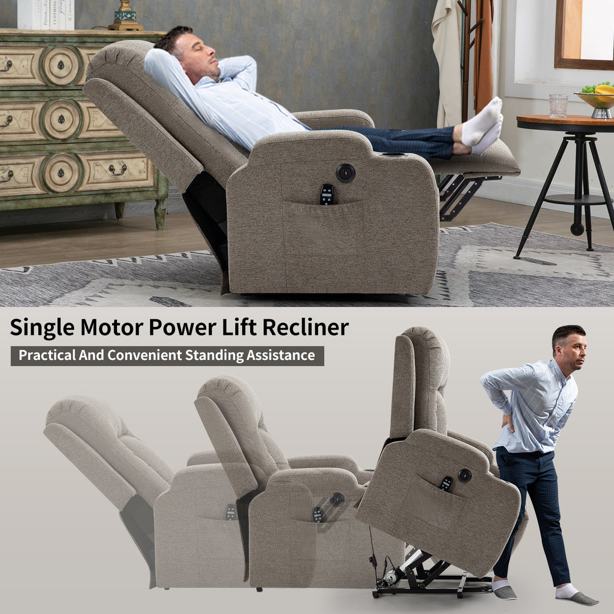 Power Lift Recliner Chair with Massage and Heat - ComfortMAX HouseOfZazla