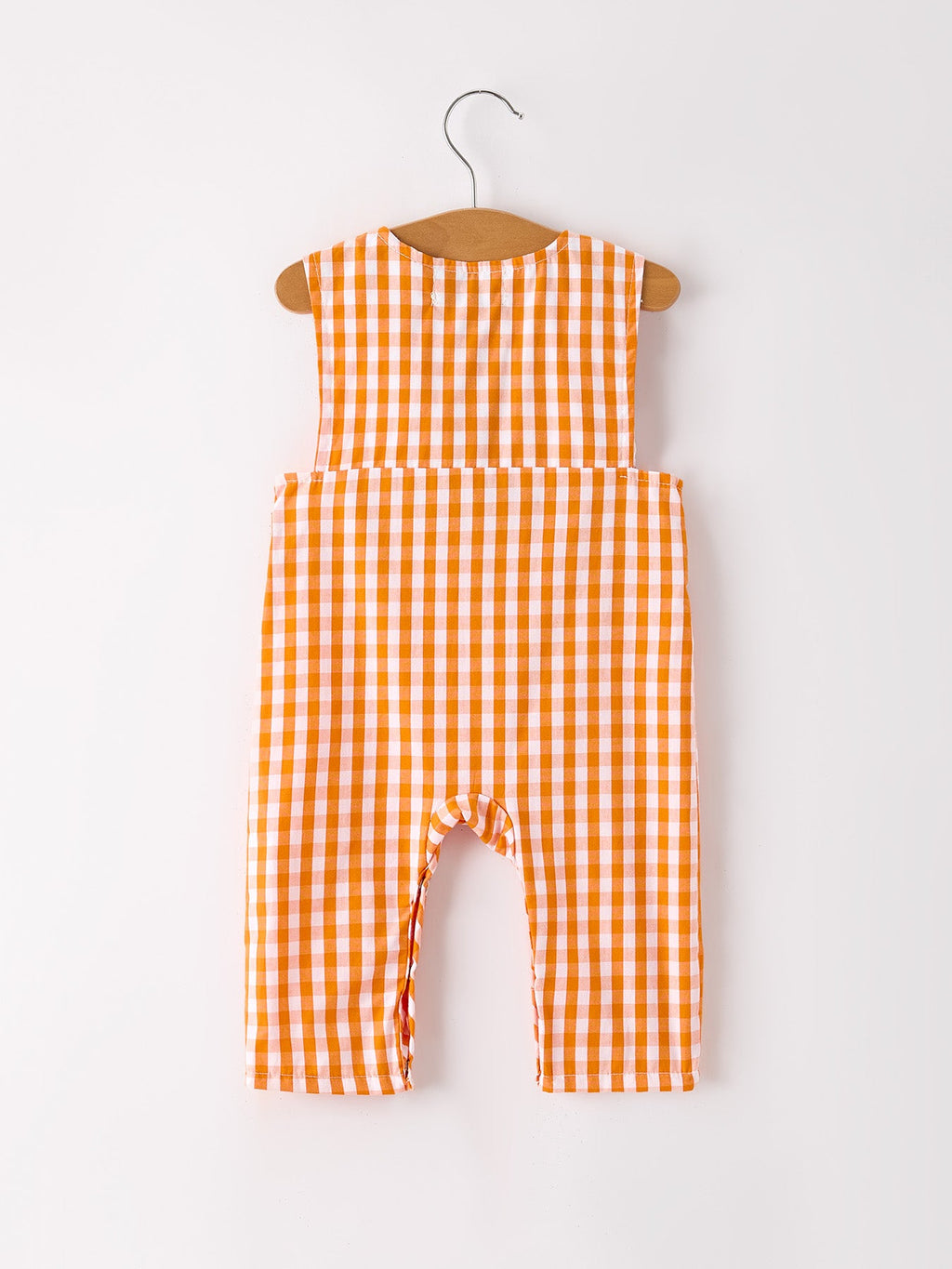 Fall Turkey Embroidered Romper for Baby Boys – Orange Checkered with Thanksgiving Details Rylee Faith Designs