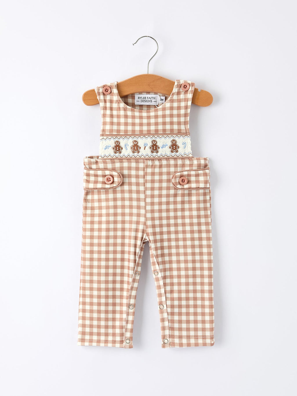 Christmas Vintage-Style Plaid Embroidered Gingerbread and Bows Boy Romper Rylee Faith Designs