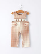 Christmas Vintage-Style Plaid Embroidered Gingerbread and Bows Boy Romper Rylee Faith Designs
