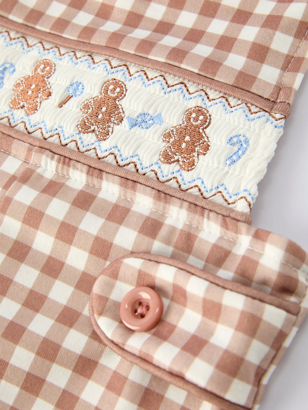 Christmas Vintage-Style Plaid Embroidered Gingerbread and Bows Boy Romper Rylee Faith Designs