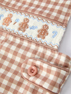 Christmas Vintage-Style Plaid Embroidered Gingerbread and Bows Boy Romper Rylee Faith Designs