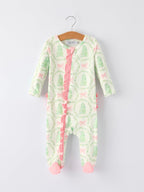 Christmas Tree Wreath Print Long Sleeve Zip Baby Girls Romper Rylee Faith Designs