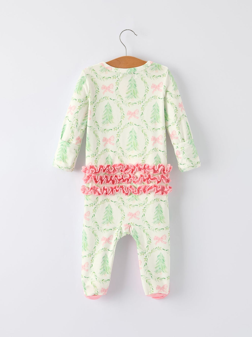 Christmas Tree Wreath Print Long Sleeve Zip Baby Girls Romper Rylee Faith Designs