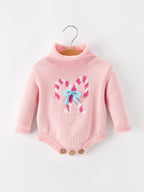 Christmas Candy Cane Bow Knit Baby Girls Romper Rylee Faith Designs