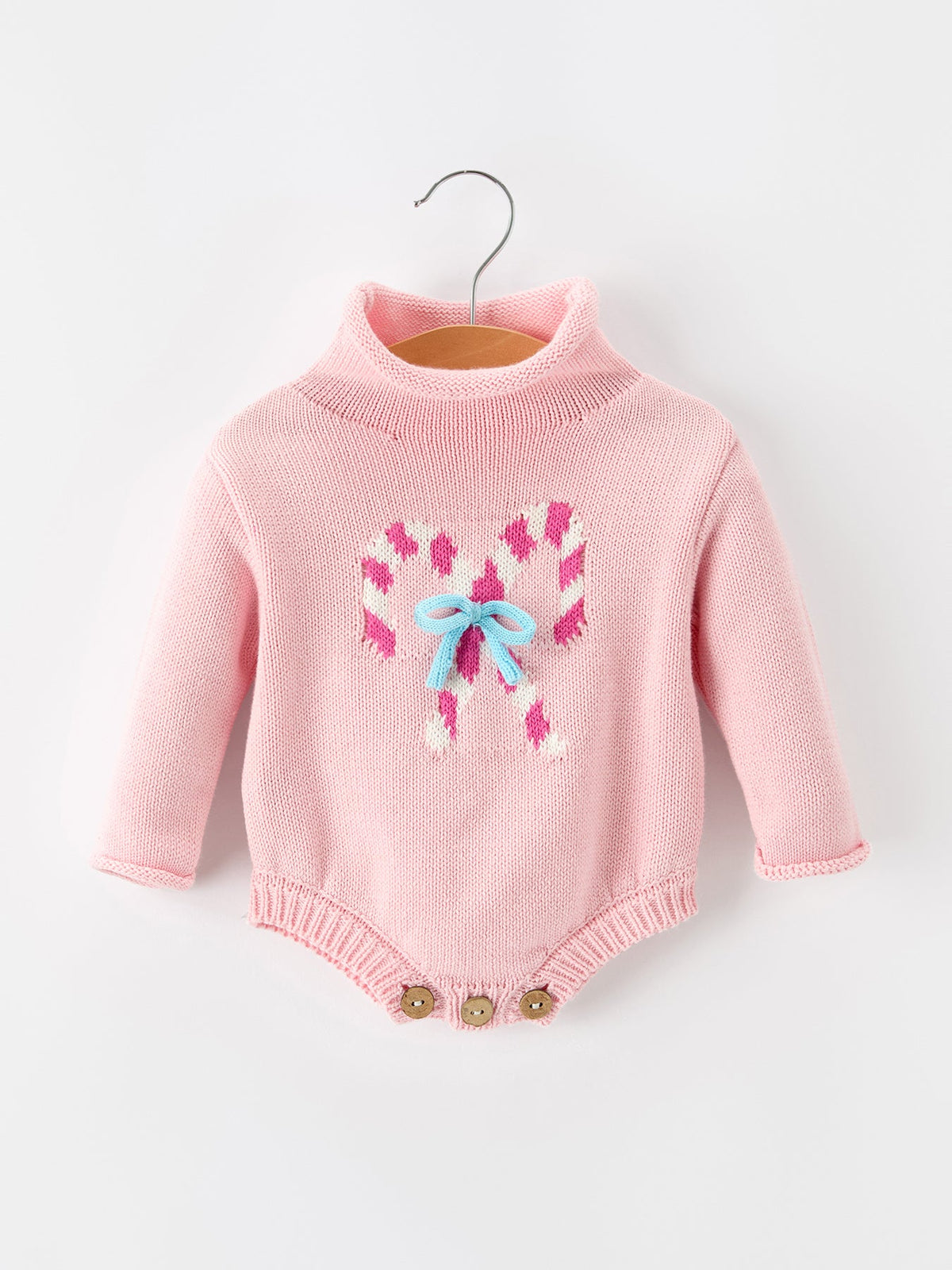 Christmas Candy Cane Bow Knit Baby Girls Romper Rylee Faith Designs