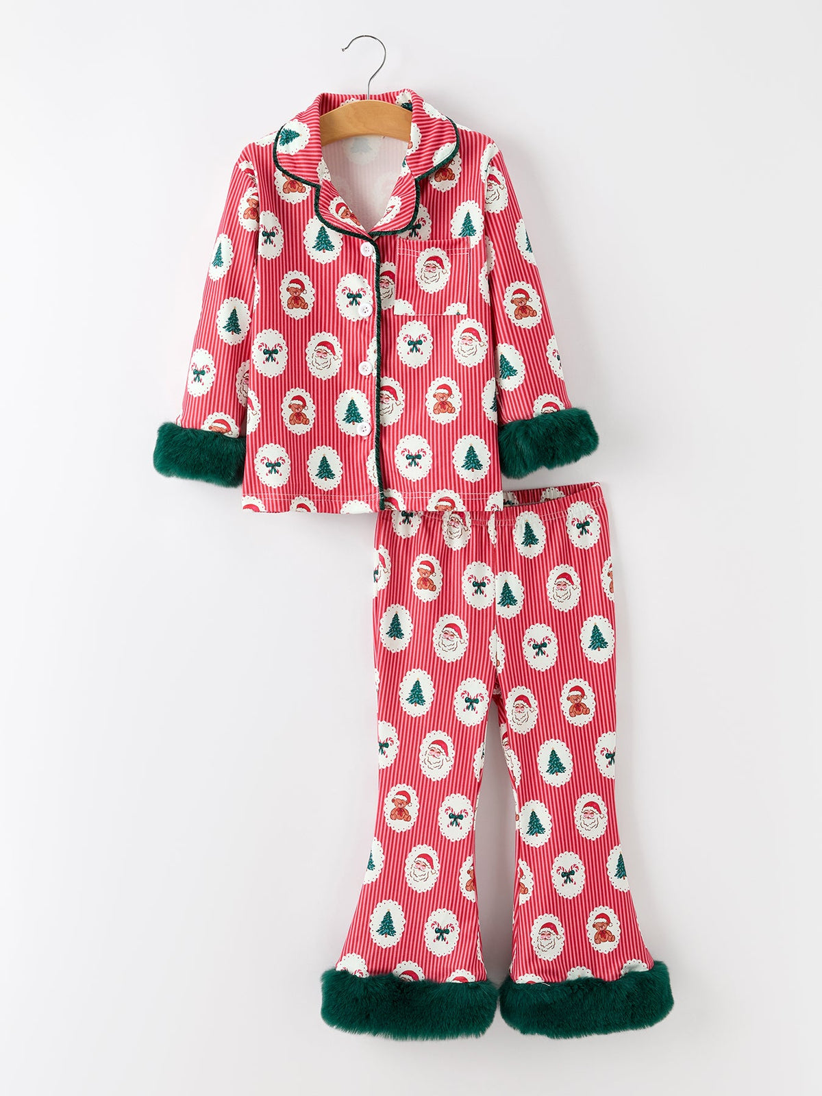 Mommy and Me Christmas Santa Print Pajama Set with Fur Trim Rylee Faith Designs