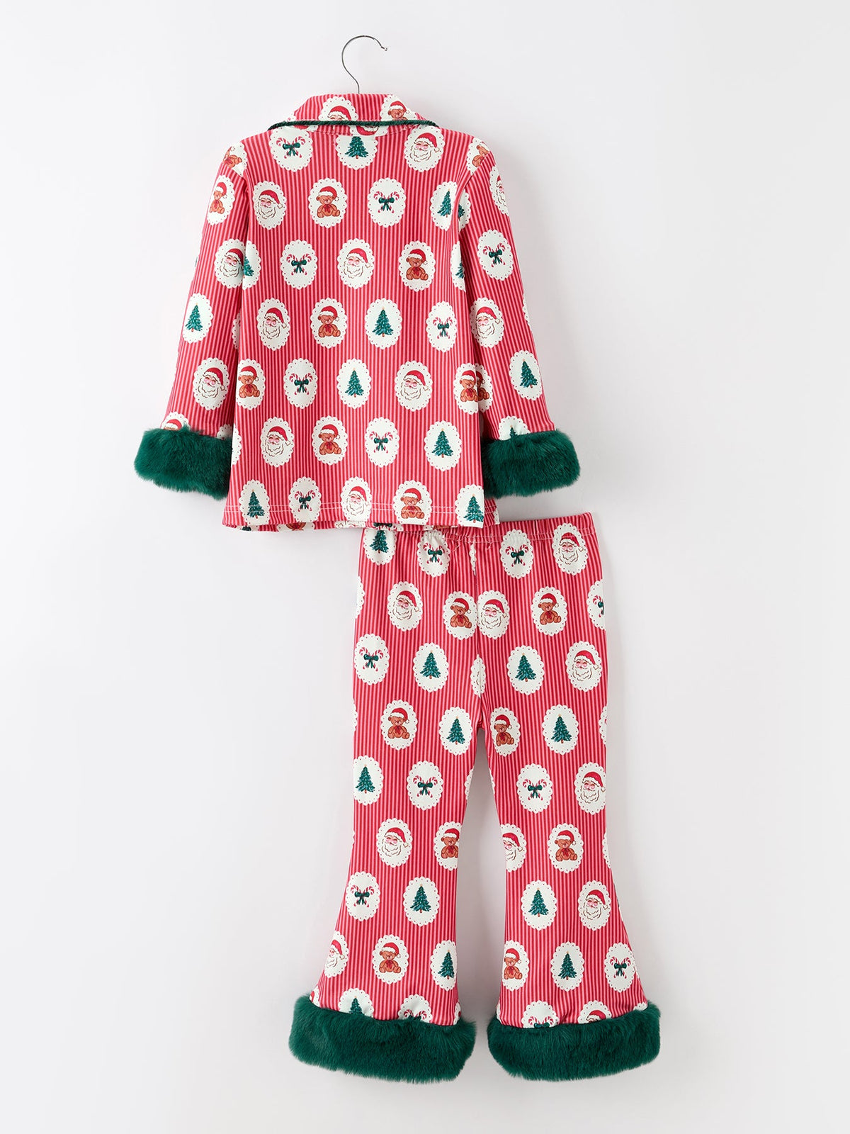 Mommy and Me Christmas Santa Print Pajama Set with Fur Trim Rylee Faith Designs