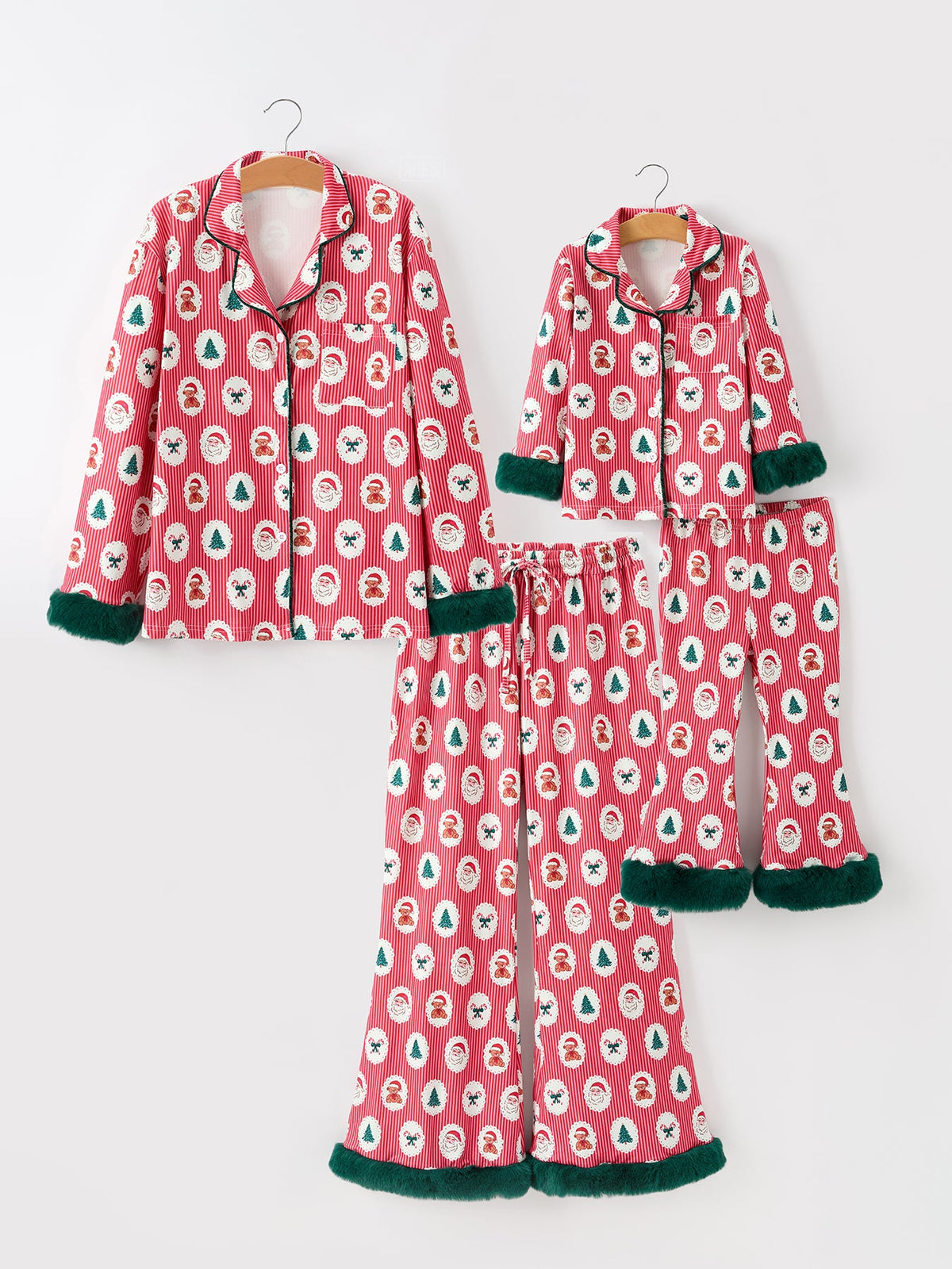 Mommy and Me Christmas Santa Print Pajama Set with Fur Trim Rylee Faith Designs
