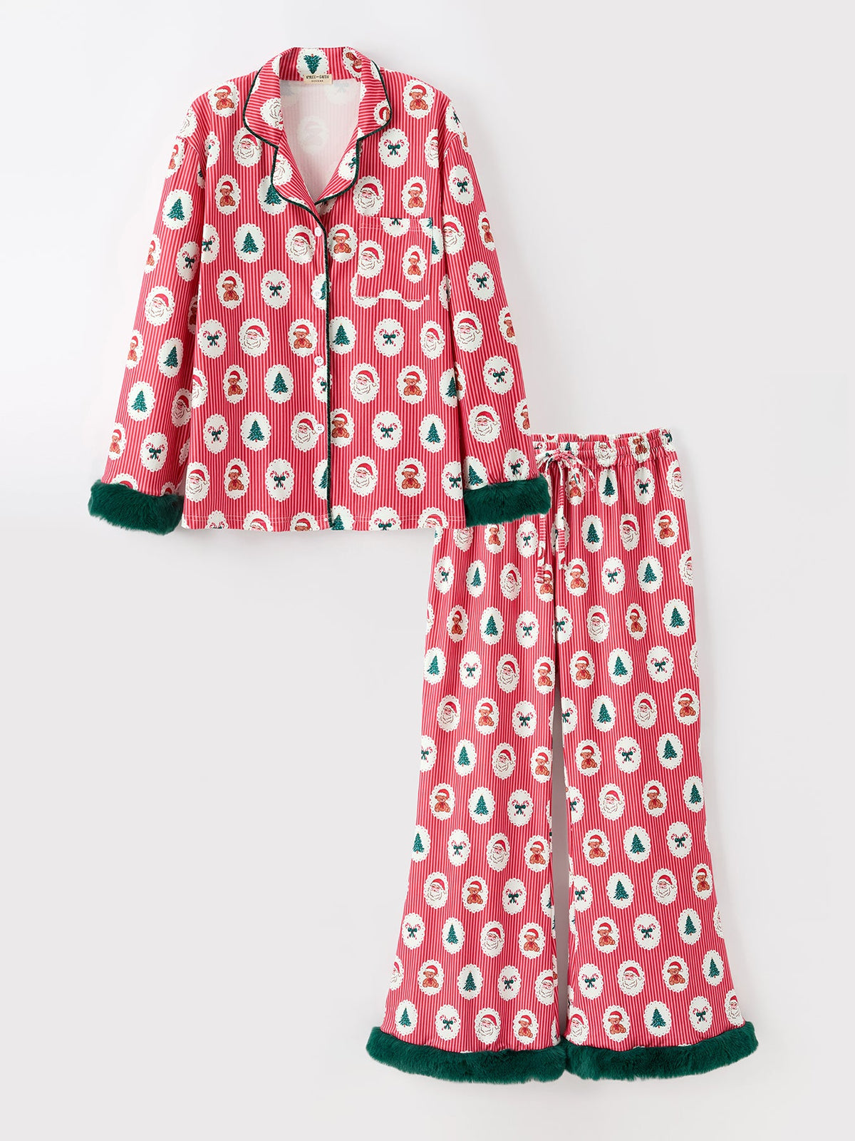 Mommy and Me Christmas Santa Print Pajama Set with Fur Trim Rylee Faith Designs