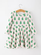 Christmas Girls Pink Stripe Tree Bow Twirl Dress Rylee Faith Designs
