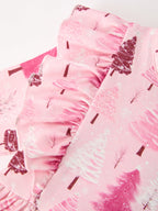 Christmas Tree Print Girls Pink Ruffle Long Sleeve Dress Rylee Faith Designs
