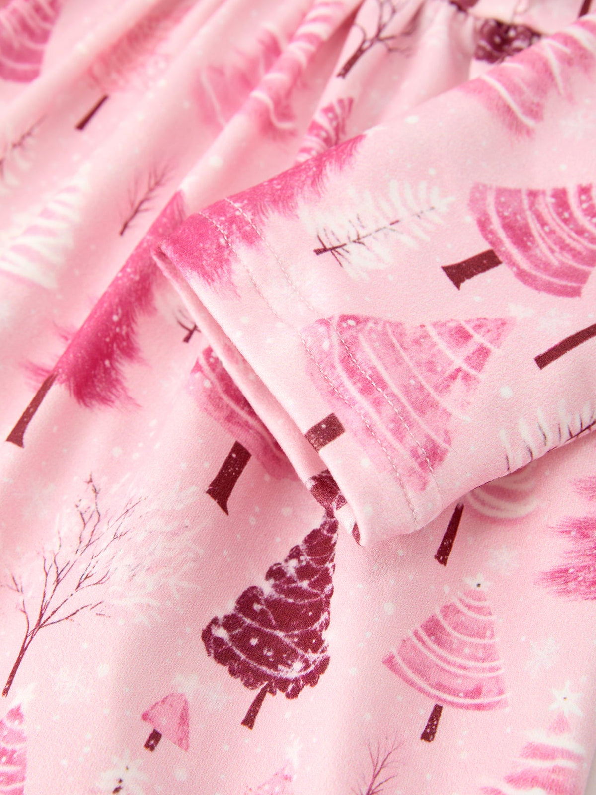 Christmas Tree Print Girls Pink Ruffle Long Sleeve Dress Rylee Faith Designs