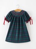 Christmas Girls Plaid Smocked Dres Puff Sleeves Rylee Faith Designs