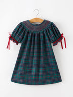 Christmas Girls Plaid Smocked Dres Puff Sleeves Rylee Faith Designs