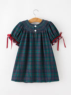 Christmas Girls Plaid Smocked Dres Puff Sleeves Rylee Faith Designs