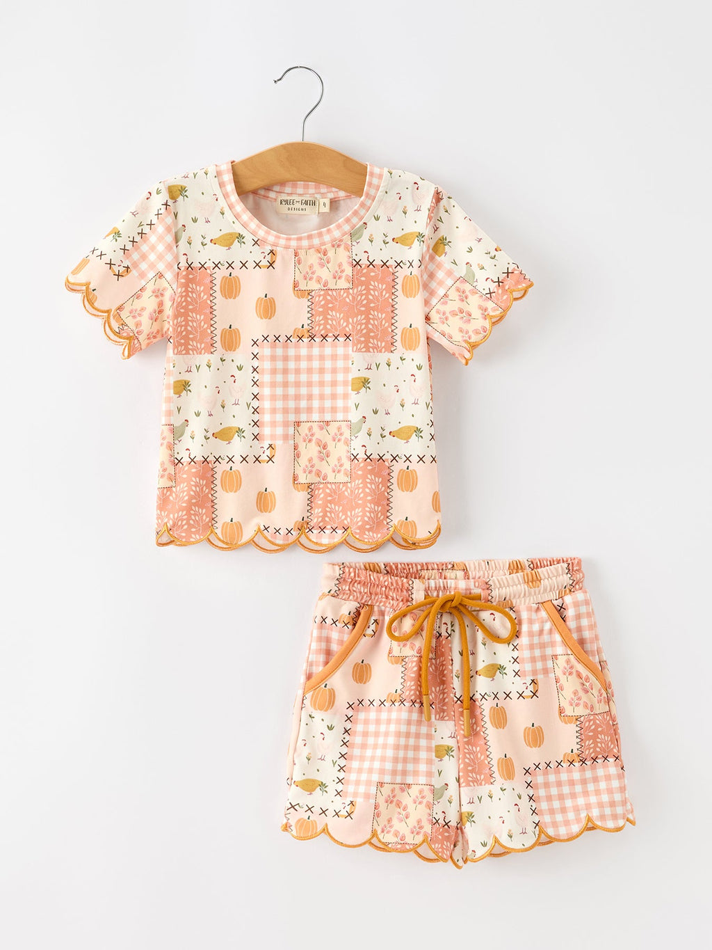 Thanksgiving Pumpkin Patchwork Girls Top And Shorts Outfit Rylee Faith Designs