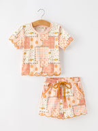Thanksgiving Pumpkin Patchwork Girls Top And Shorts Outfit Rylee Faith Designs