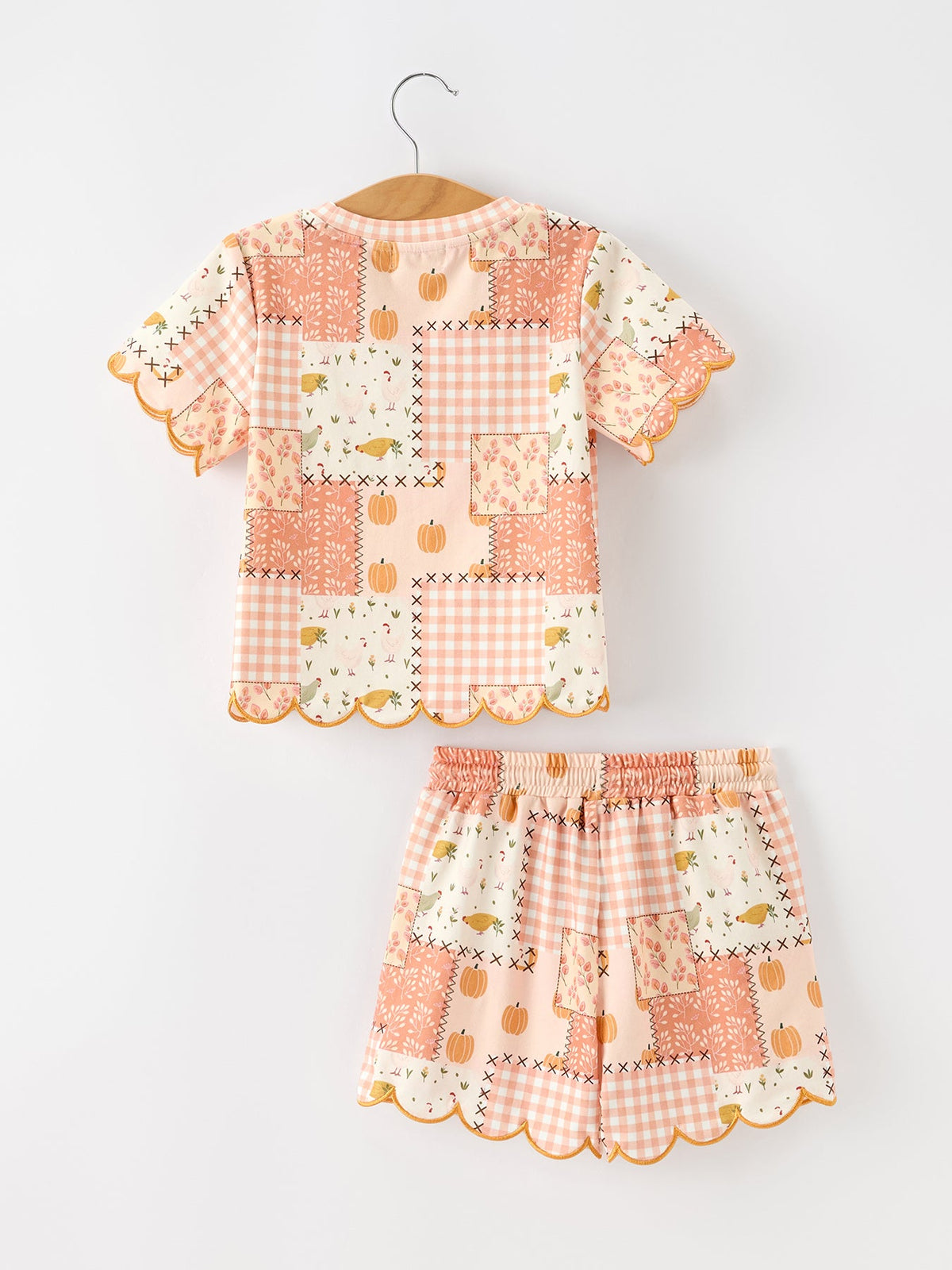 Thanksgiving Pumpkin Patchwork Girls Top And Shorts Outfit Rylee Faith Designs