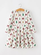 Christmas Bow and Gingerbread Print Girls Twirl Dress Rylee Faith Designs