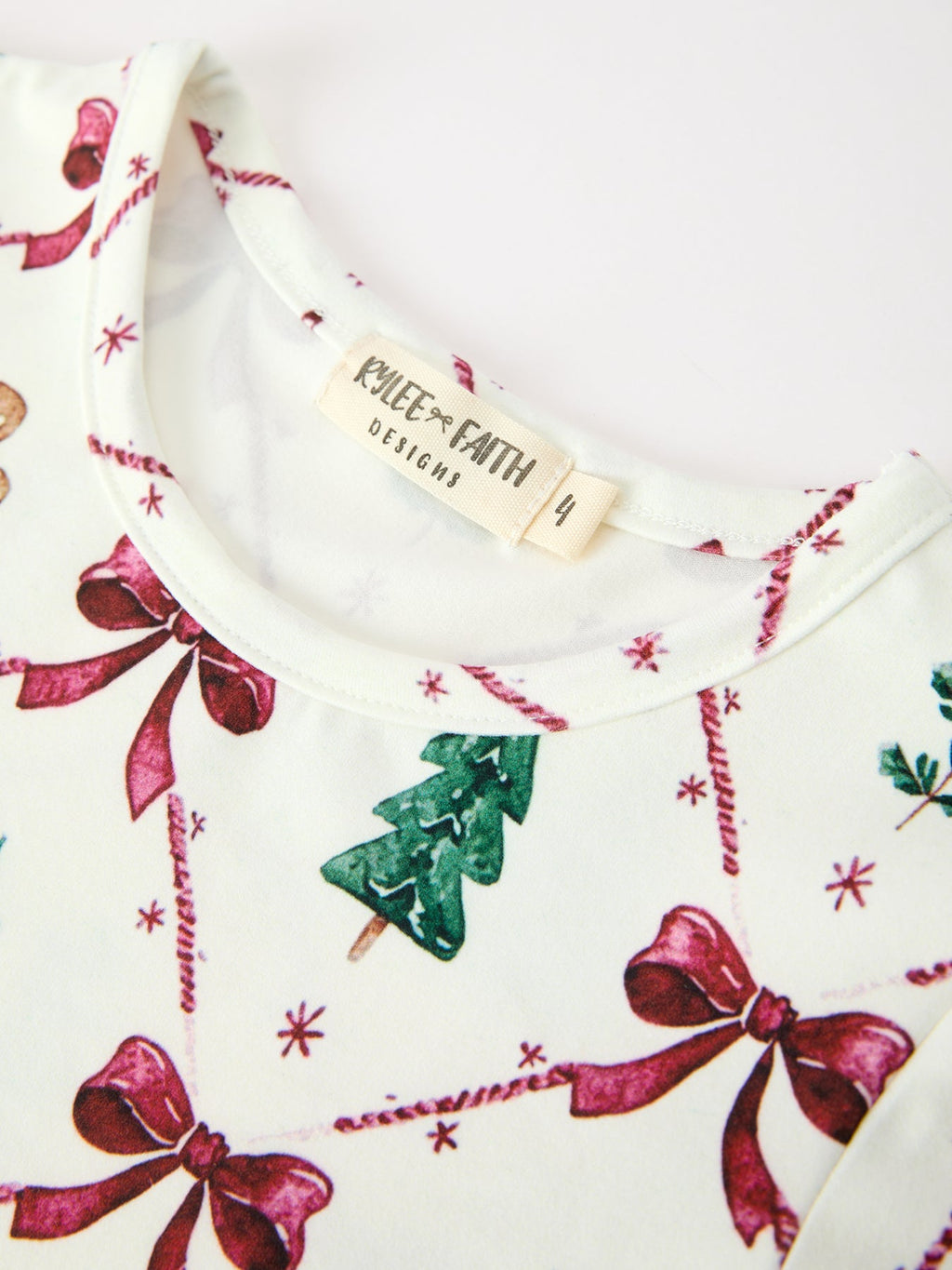 Christmas Bow and Gingerbread Print Girls Twirl Dress Rylee Faith Designs