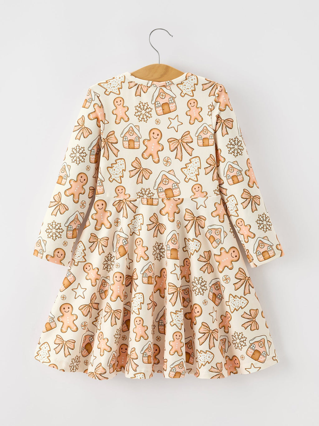 Christmas Gingerbread Cookie Girls Long Sleeve Twirl Dress Rylee Faith Designs