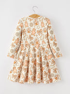 Christmas Gingerbread Cookie Girls Long Sleeve Twirl Dress Rylee Faith Designs