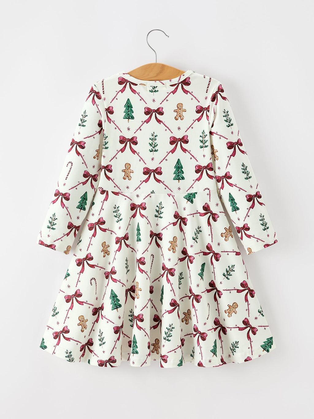 Christmas Bow and Gingerbread Print Girls Twirl Dress Rylee Faith Designs