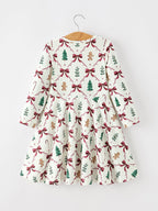 Christmas Bow and Gingerbread Print Girls Twirl Dress Rylee Faith Designs