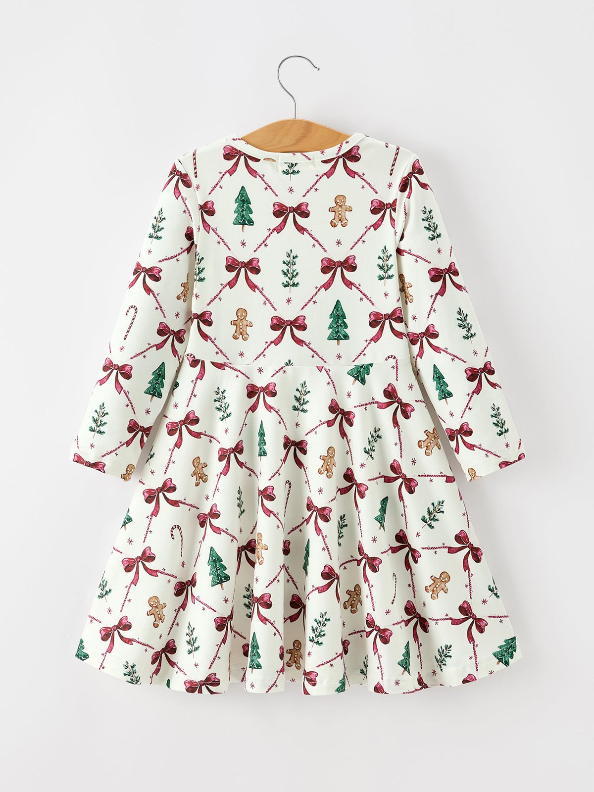 Christmas Bow and Gingerbread Print Girls Twirl Dress Rylee Faith Designs
