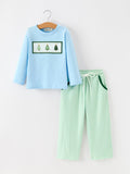 Christmas Boys Christmas Tree Embroidered Long Sleeve Top & Pants Set Rylee Faith Designs